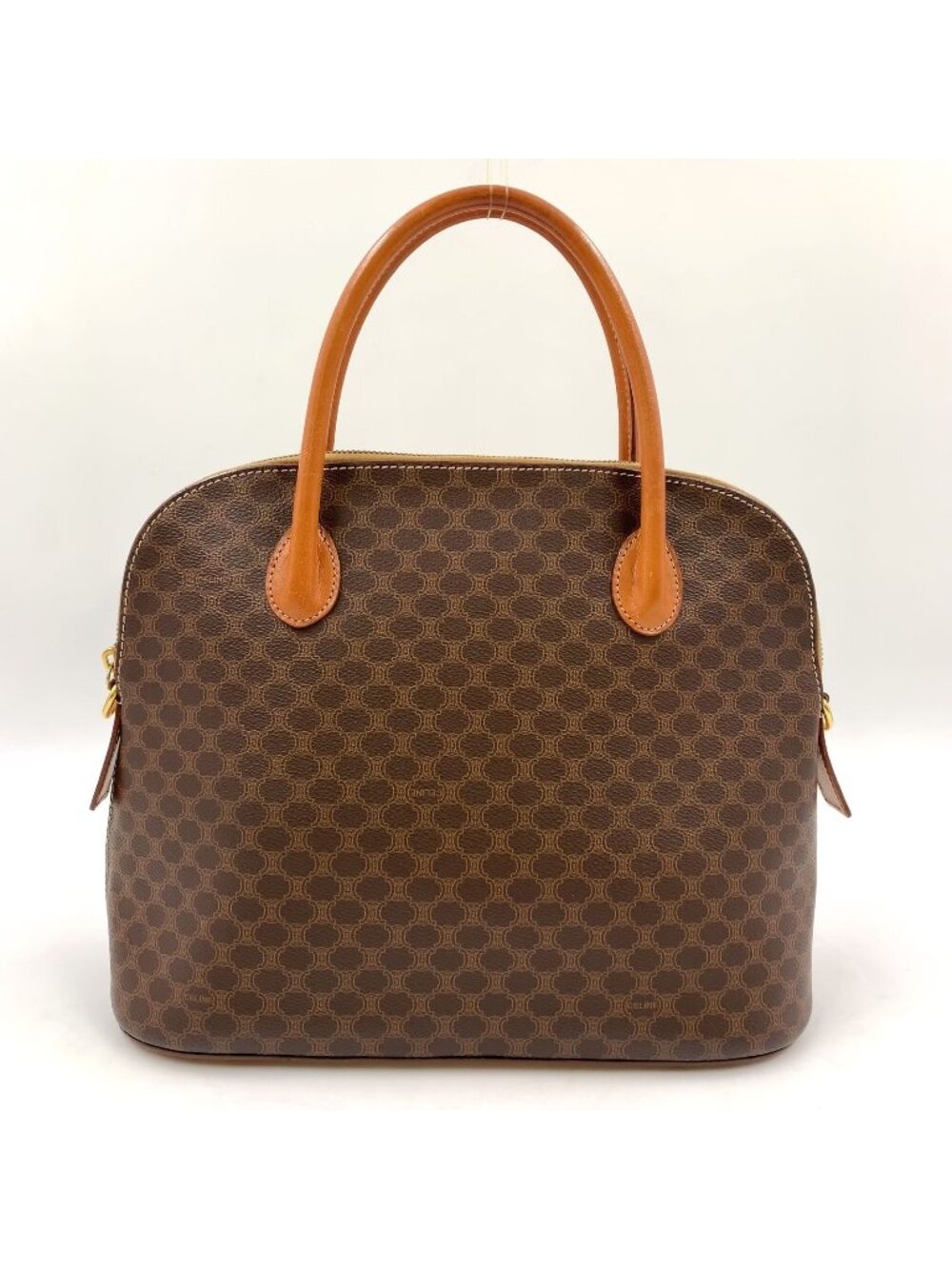 Celine Macadam Triomphe Dome Shape Leather Brown Handbag Gold